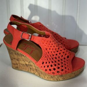 Jellypop Aprilia Coral Woven Cork Wedge Sandals Women’s 7.5M Summer Shoes boho